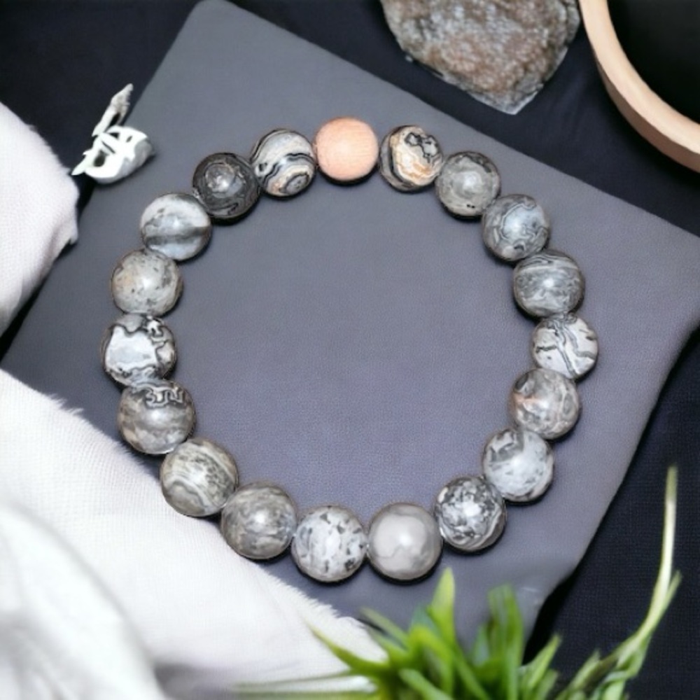 Gray Crazy Lace Grade AA Jasper and Rosewood Bracelet,